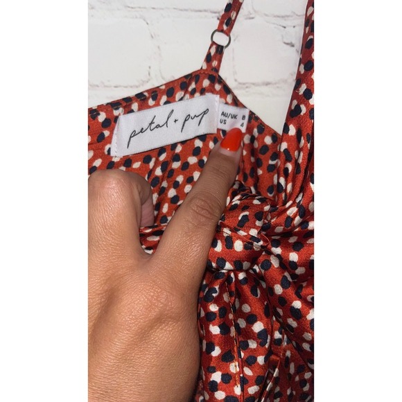 Petal & Pup Bethan Red Polka Dot Tie Front Midi Dress Size 4 - Picture 6 of 6
